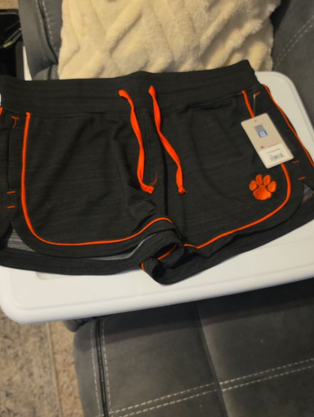 Colosseum Clemson Women’s Black Active Shorts with Orange Piping and Drawstring